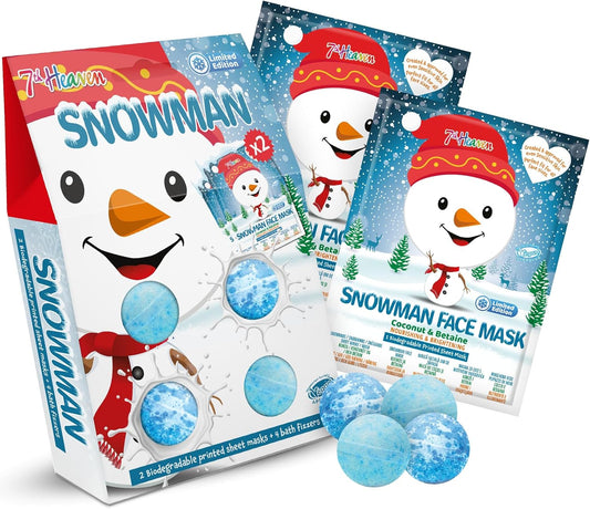 7TH HEAVEN SET 2 MASKS & 4 BATH FIZZERS SNOWMAN