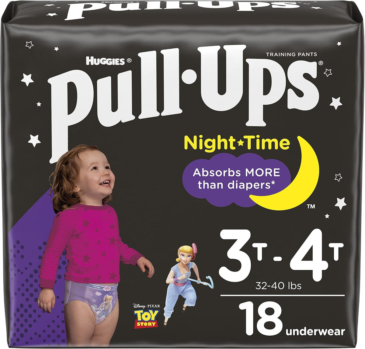 HUGGIES PULL-UPS NIGHT PANTS JB 3T-4T GIRLS 18 pack of 4