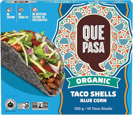 Que Pasa   Organic Taco Shells   Org Blue Corn Taco Shells130G