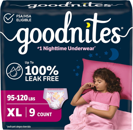 GOODNITES 95-140+LBS XL GIRLS 9 pack of 4