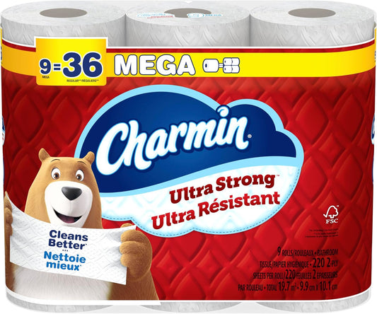 CHARMIN BATHROOM TISSUE ULTRA STRONG MEGA ROLL 9 pack of 4
