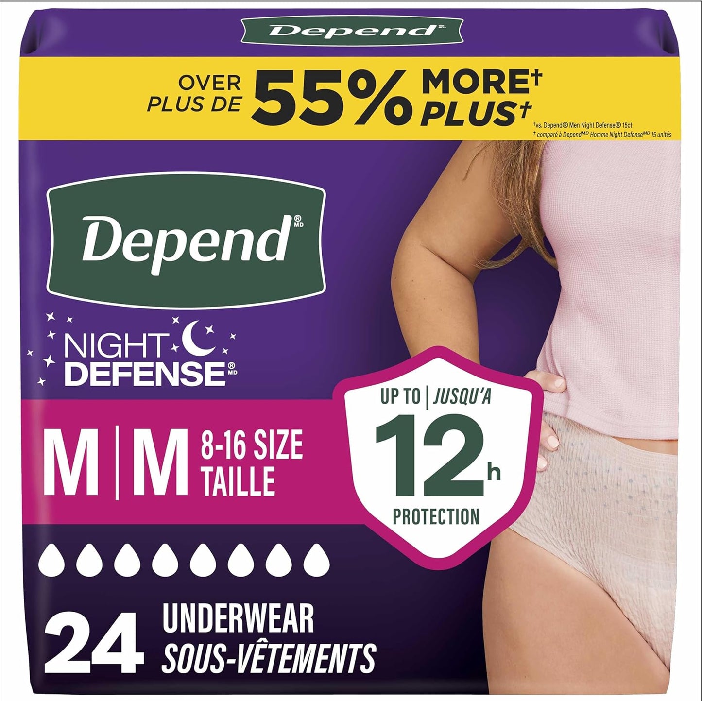 DEPEND NIGHT DEFENSE UNDERWEAR WM MD BLUSH 24 pack of 2