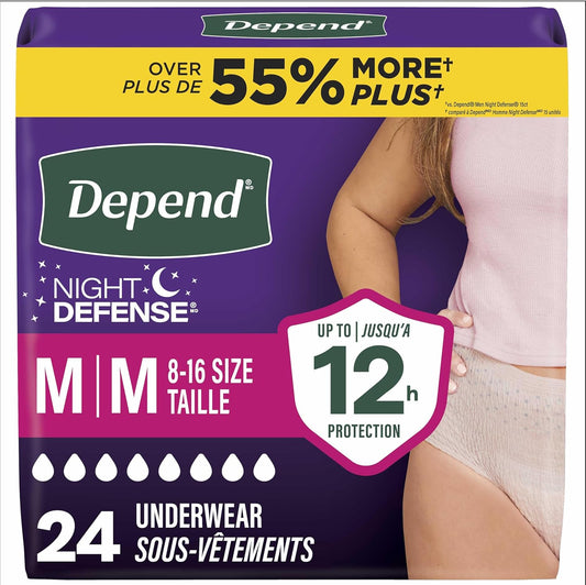 DEPEND NIGHT DEFENSE UNDERWEAR WM MD BLUSH 24 pack of 2