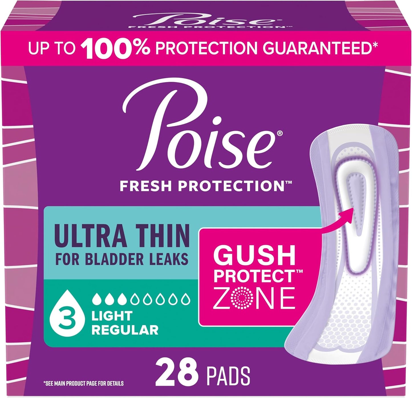 POISE ULTRA THIN PADS LIGHT ABSORBENCY 28 pack of 4