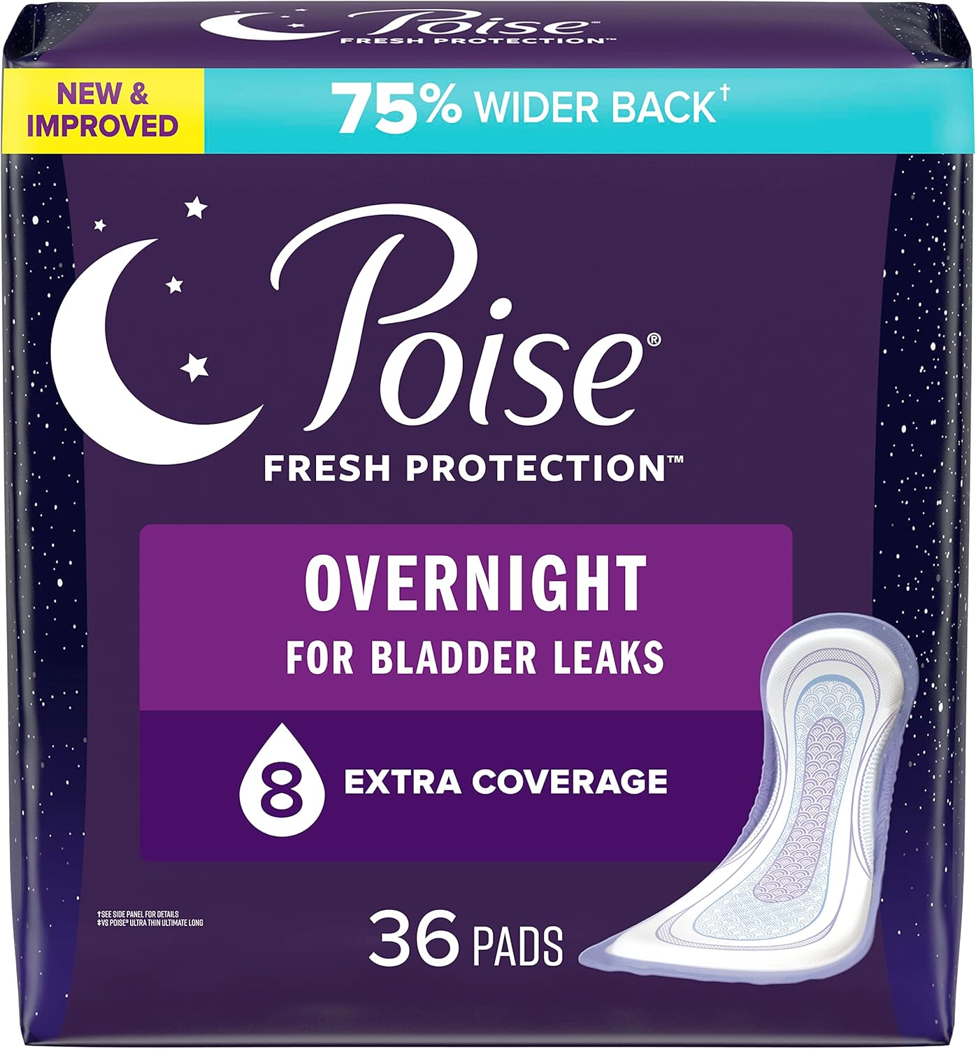 POISE PADS OVERNIGHT INC EXTRA ABSORBENCY 36 pack of 2