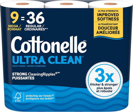 COTTONELLE ULTRA CLEAN BATHROOM TISSUE 284SHT 9 pack of 4
