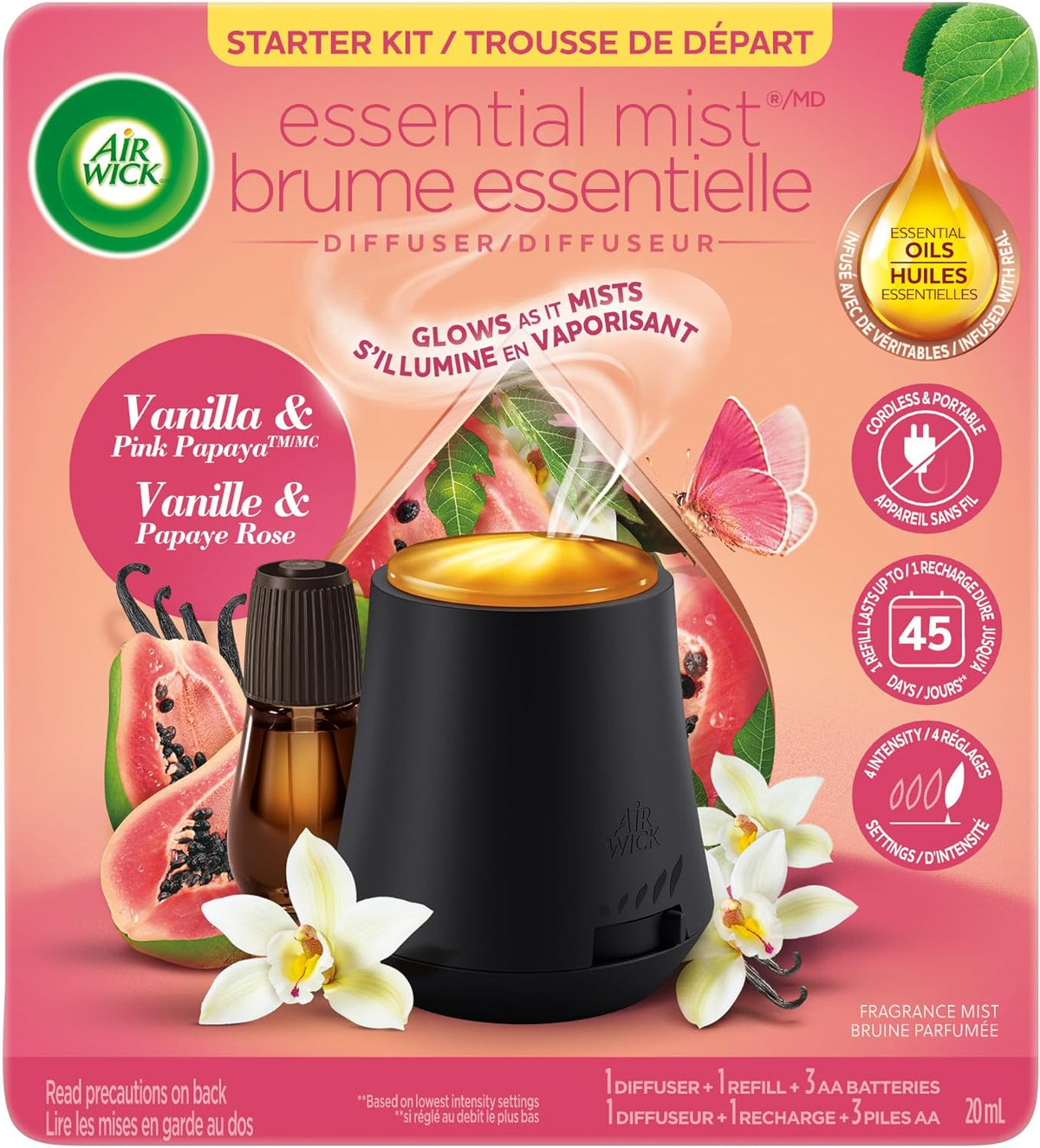 AIRWICK ESSENTIAL MIST KIT VANILLA & PINK PAPAYA pack of 3