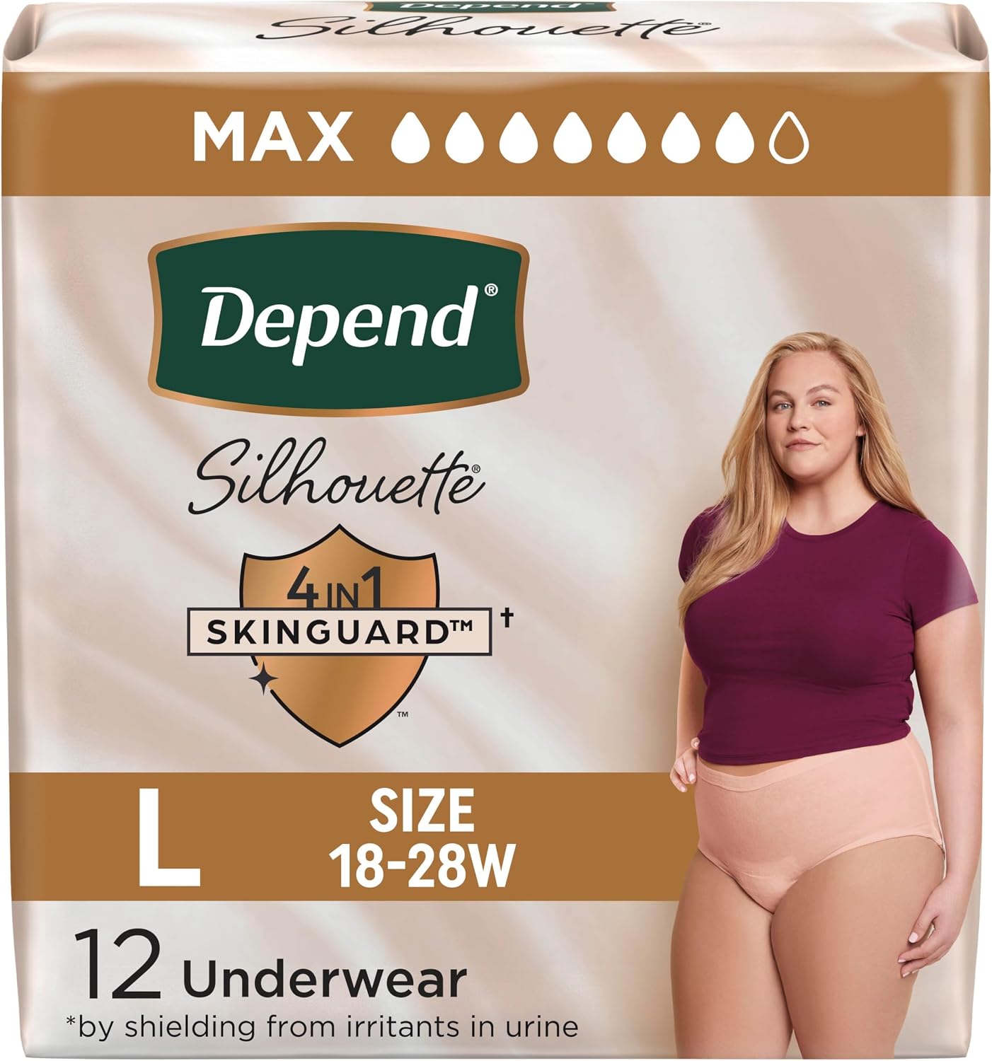 DEPEND SILHOUETTE UNDERWEAR WOMEN LG MAX ABS 12 pack of 2