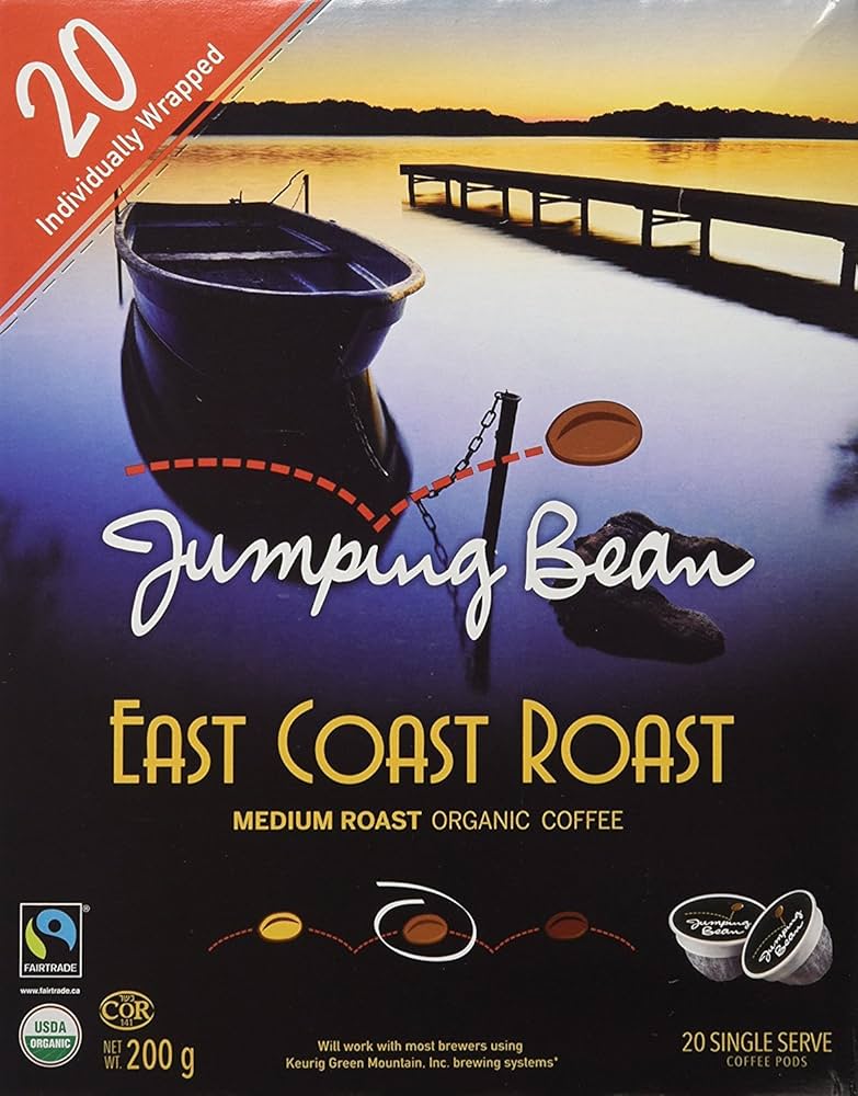 JUMPING BEAN COFFEE -  East Coast Roast Pod, Organic (Fair Trade)    20ct