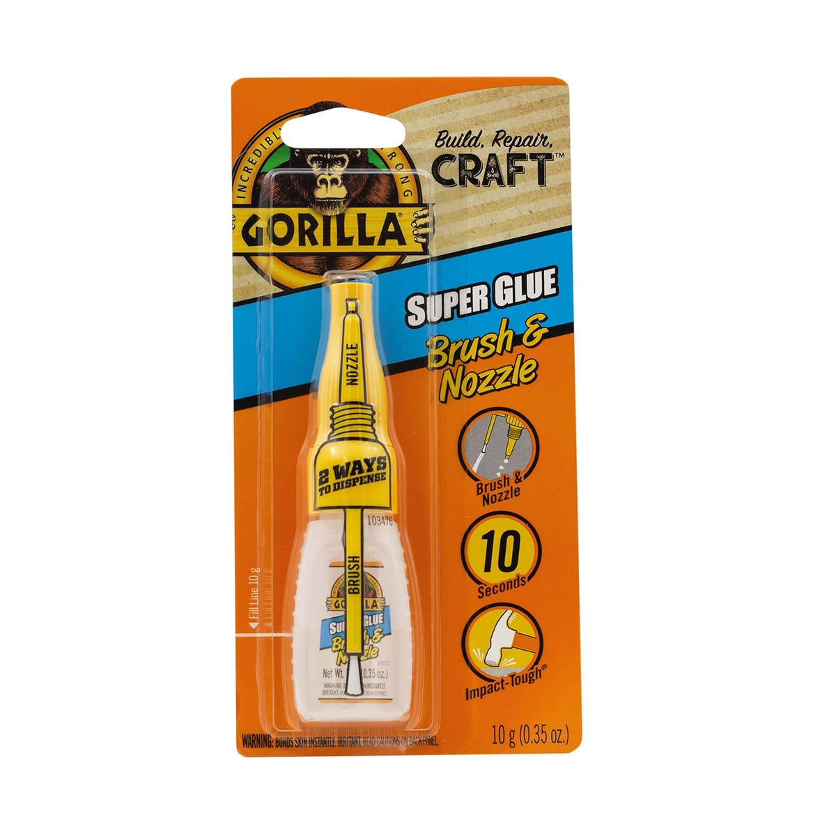 GORILLA SUPER GLUE BRUSH & NOZZLE 10G pack of 6