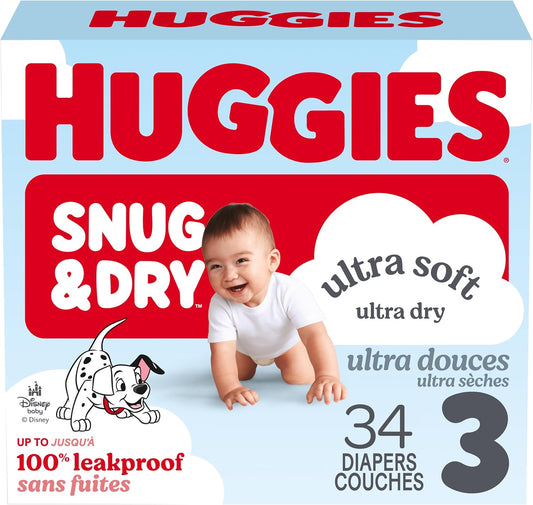 HUGGIES SNUG & DRY DIAPERS JUMBO #3 34 pack of 4