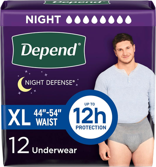 DEPEND UNDERWEAR INCONTINENCE NIGHT MEN XL 12 pack of 4