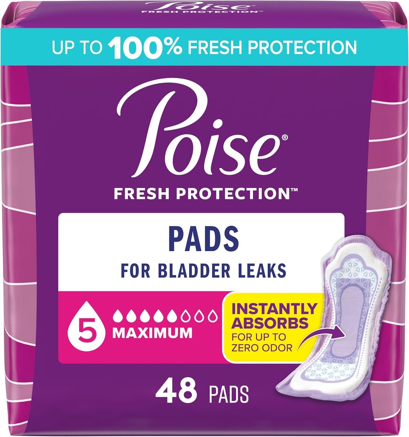 POISE PADS INCONTINENCE ABSORPTION MAX REG 48 pack of 2