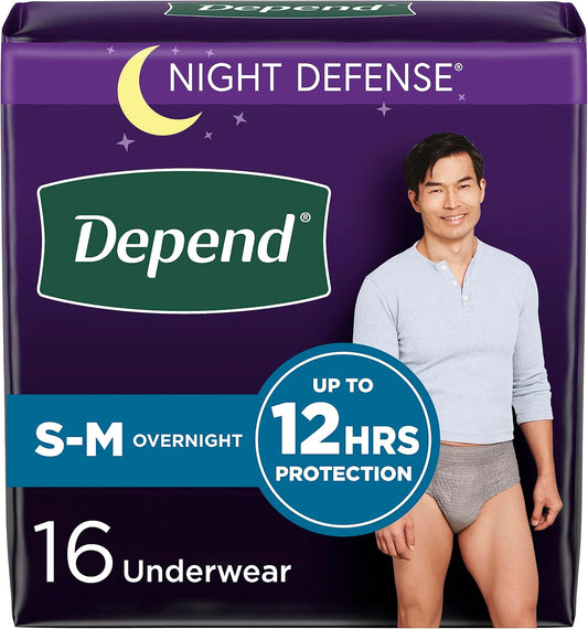 DEPEND NIGHT DEFENSE UNDERWEAR MEN SM/MD 16 pack of 4