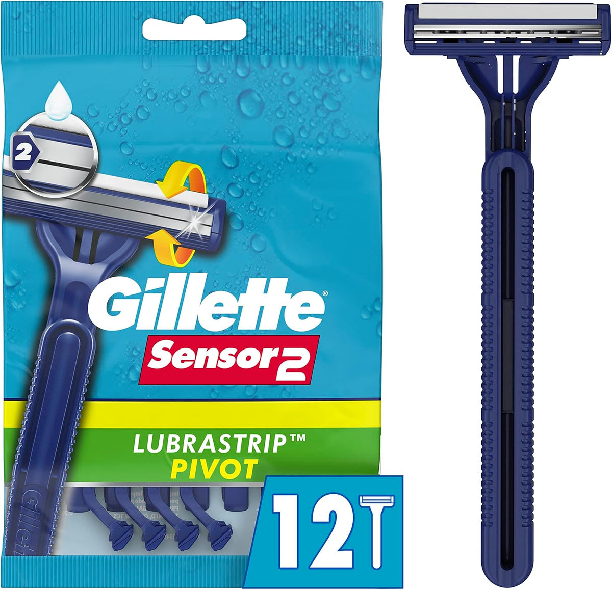 GILLETTE SENSOR 2 PIVOT W/DISPOSABLE RAZORS 12