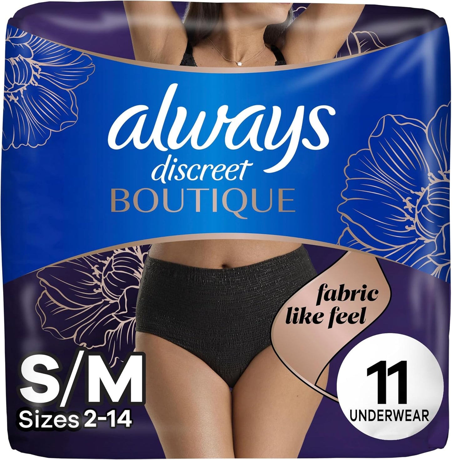 ALWAYS DISCREET BOUTIQ UNDERWEAR BLACK SM/MD MAX11 pack of 2
