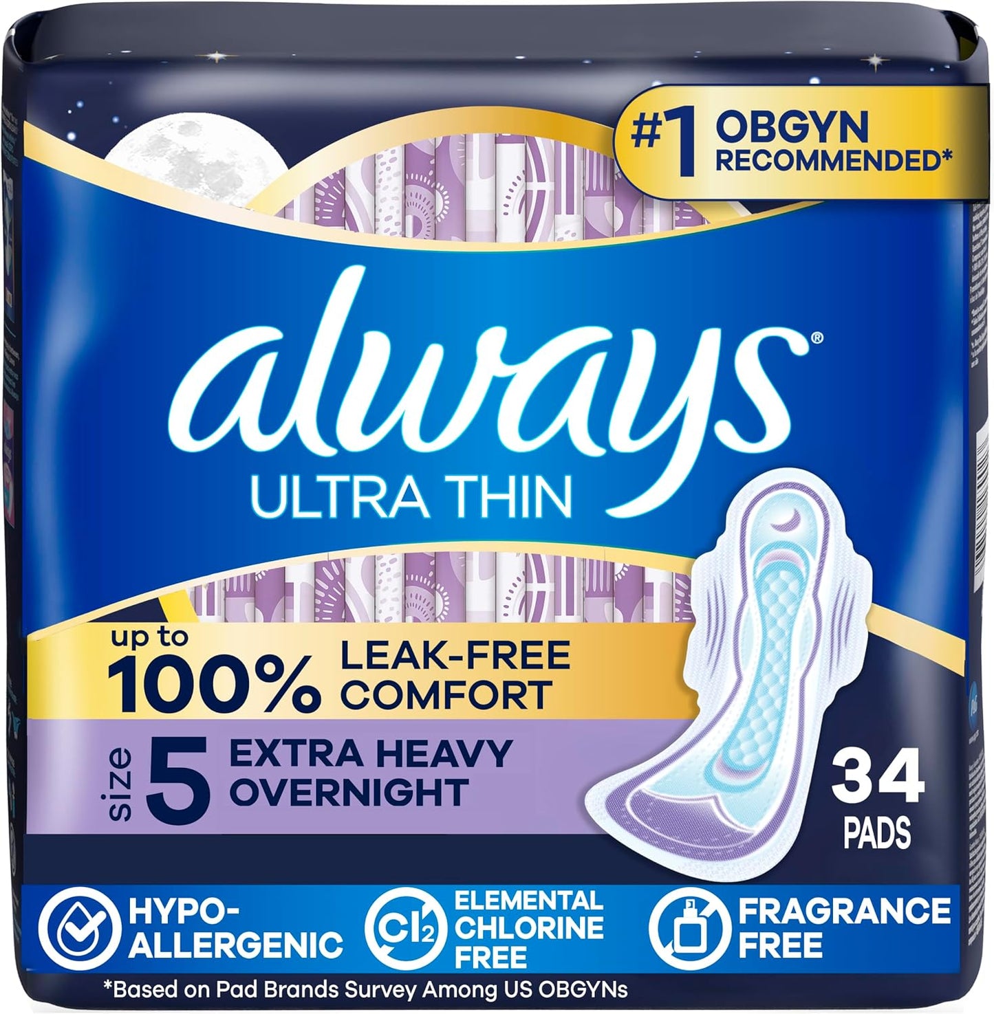 ALWAYS ULTRA THIN SIZE 5 NIGHT NON-SCENTED 34 pack of 3