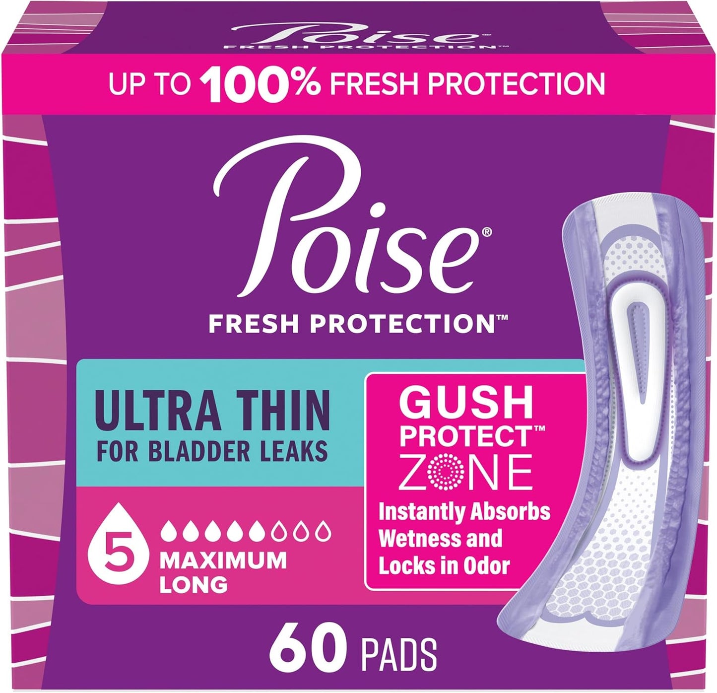 POISE PADS ULTRA THIN LONG MAXIMUM ABSORPTION 60
