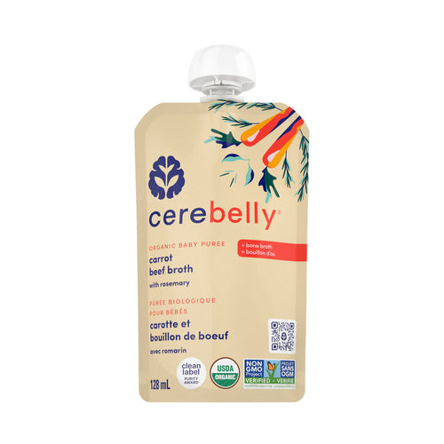 Cerebelly    Cerebelly Purees    Flavour: Carrot Beef Bone Broth 
Container Size: 128 mL    Case of 12 (2 Packs of 6)