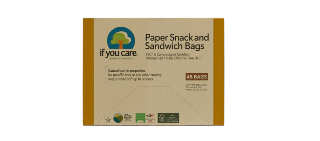 If You Care Products   Paper Snack & Sandwich Bags 48bg