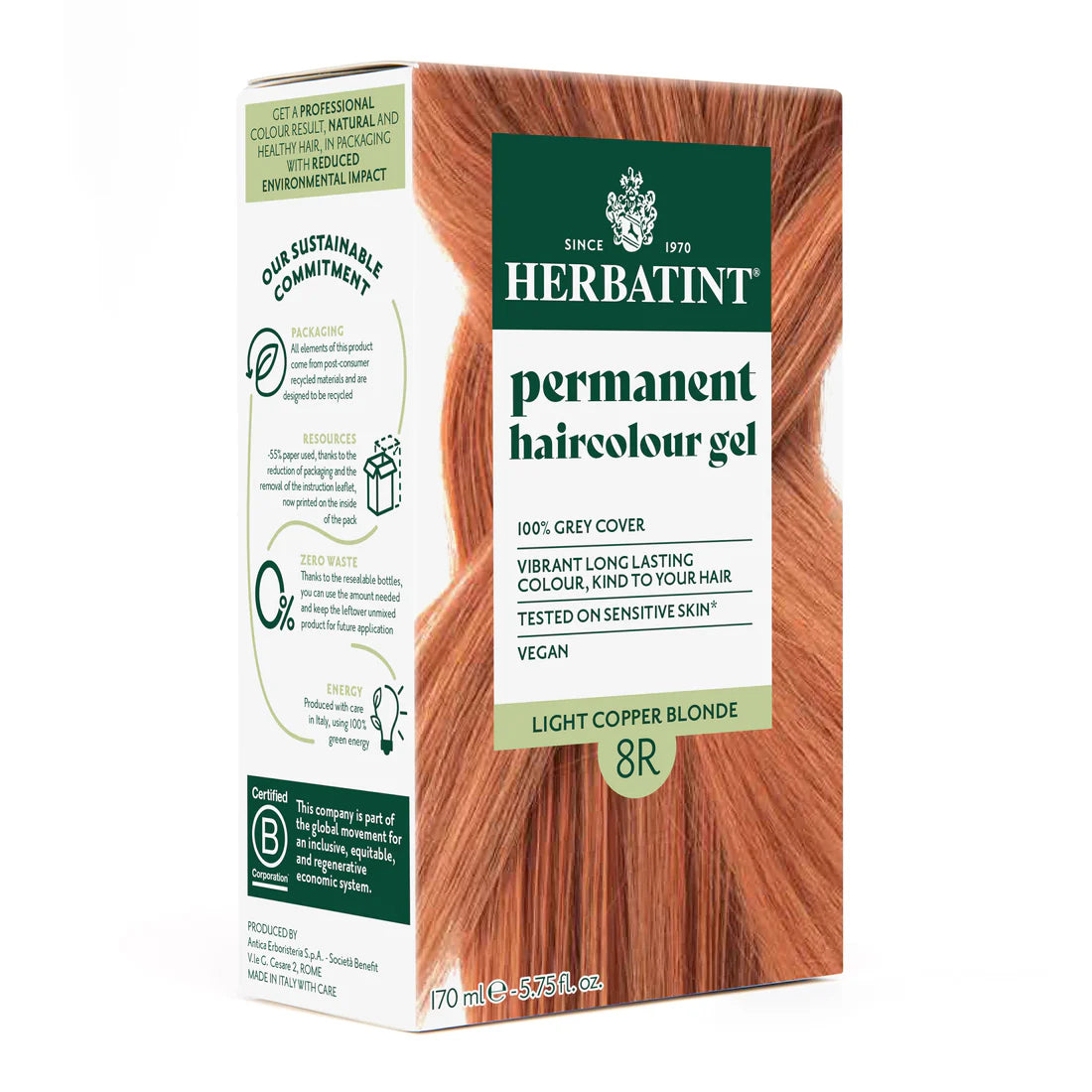 Permanent haircolour gel 8R Light Copper Blonde, 170 ml