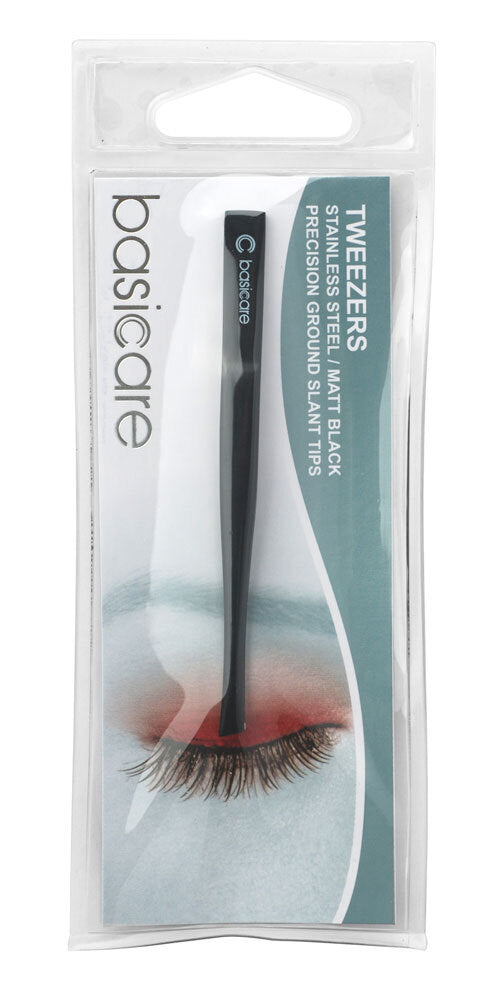 BASICARE   TWEEZER 8.5cm, BLACK, SLANT TIP