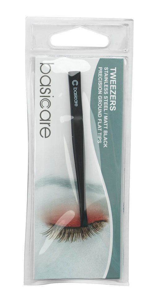 BASICARE   TWEEZER 8.5cm, BLACK, FLAT TIP