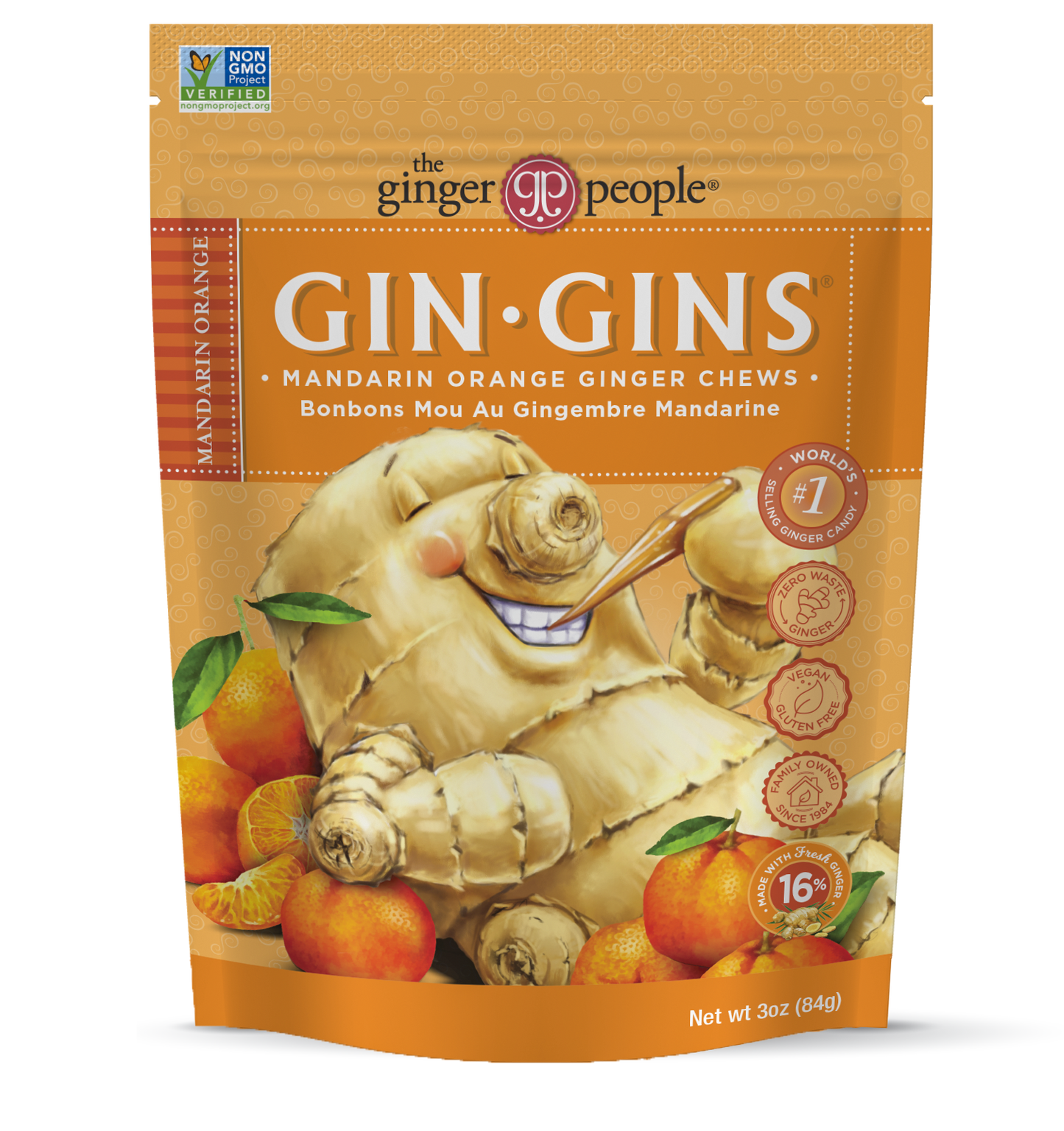 The Ginger People   Mandarin Orange Ginger Chews 12 x 84g