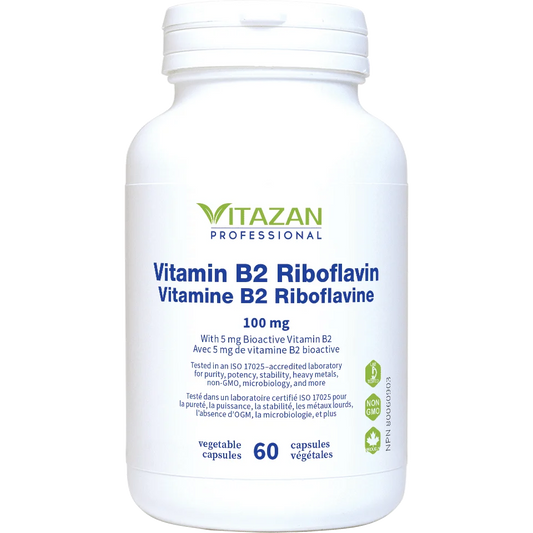 Vitazan    Vitamin B2 Riboflavin (100 mg · With 5 mg Bioactive Vitamin B2) 60 capsules