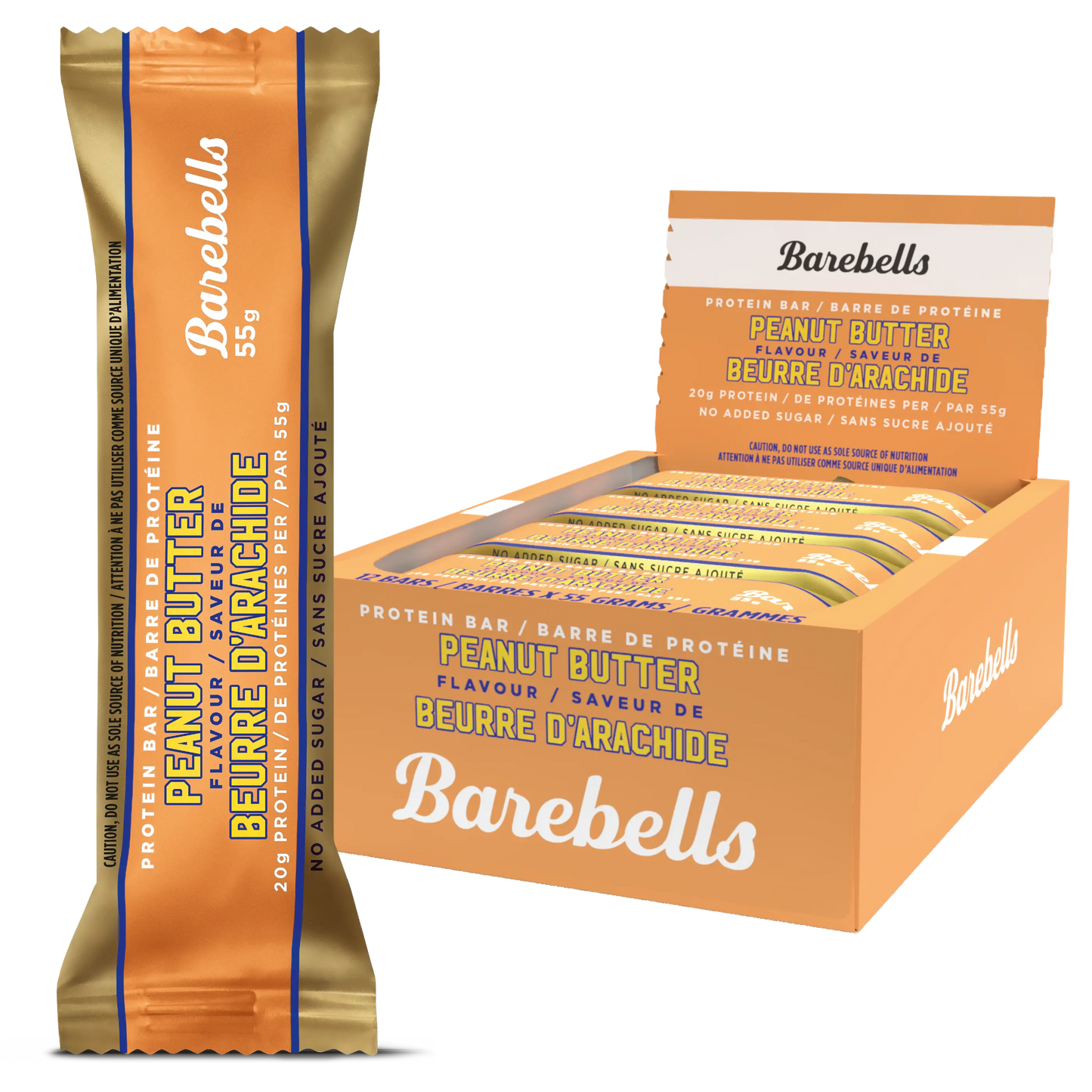 BAREBELLS - BAREBELLS PROTEIN BAR - PEANUT BUTTER - 55g -12/box