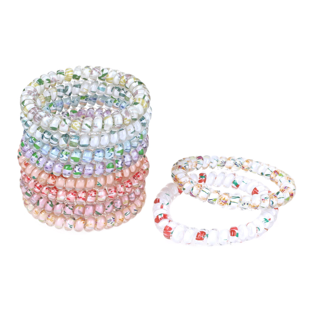 BASICARE   SPIRAL HAIR TIES, FLORAL, 10PK
