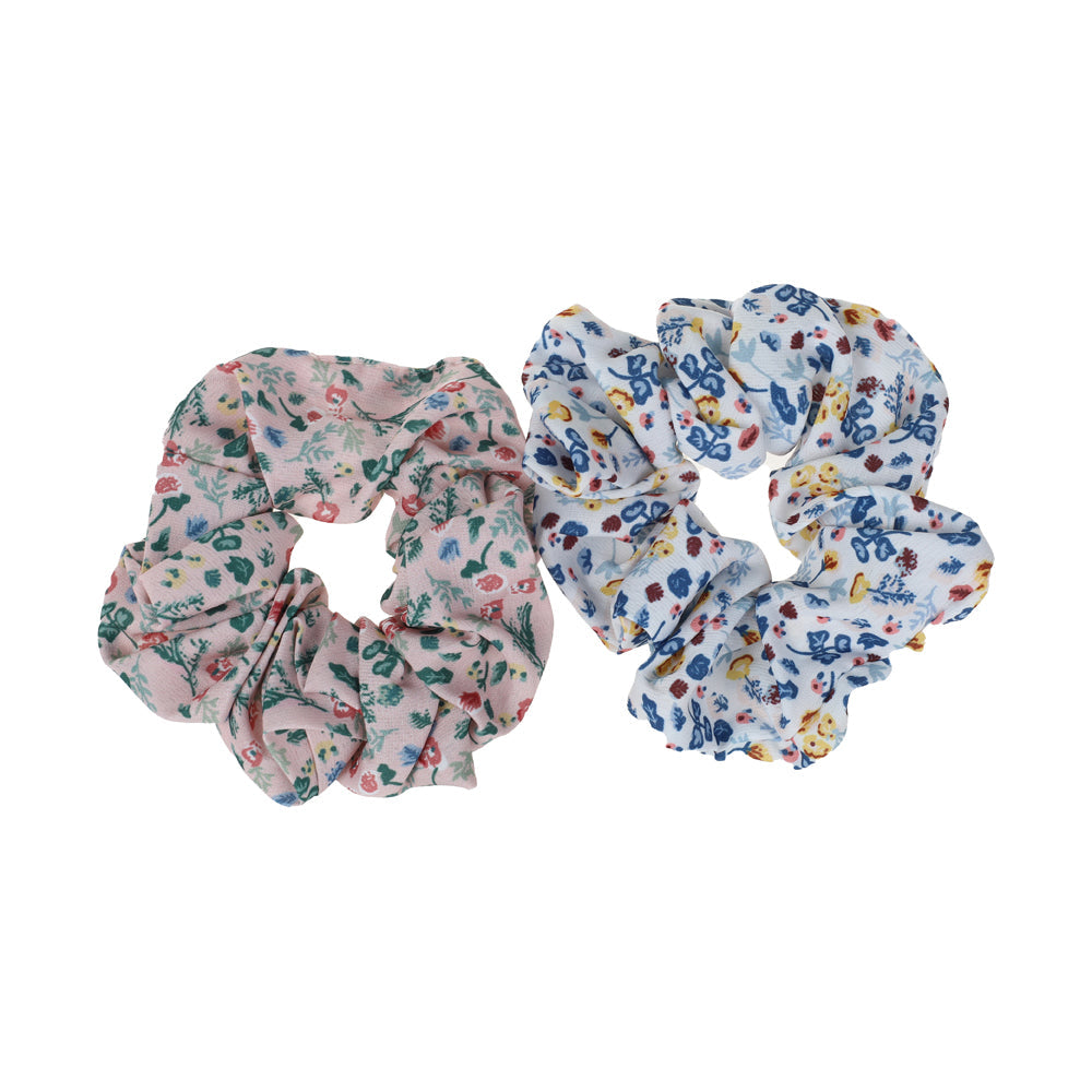 BASICARE   SCRUNCHY, BLUE/PINK FLOWERS, 2PK