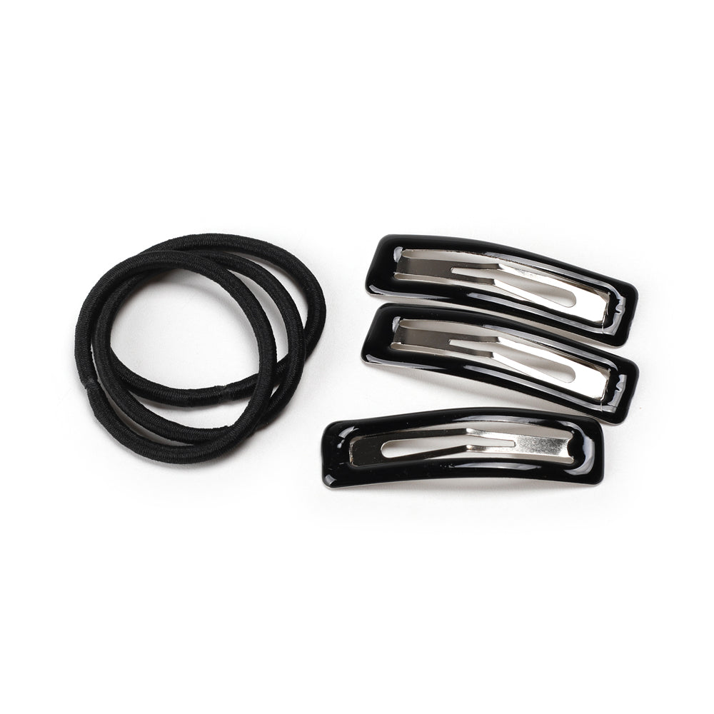 BASICARE   SNAP CLIP & ELASTIC SET, BLACK, 6PCS