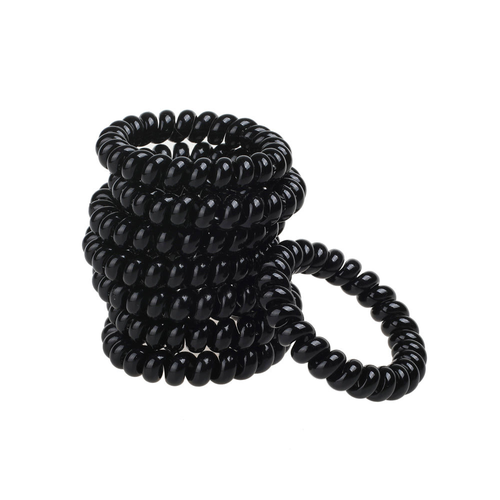 BASICARE   SPIRAL HAIR TIES, BLACK, 8PK