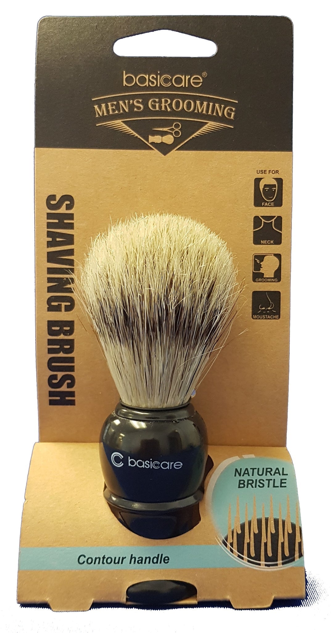 BASICARE   MEN'S SHAVING BRUSH, NATURAL