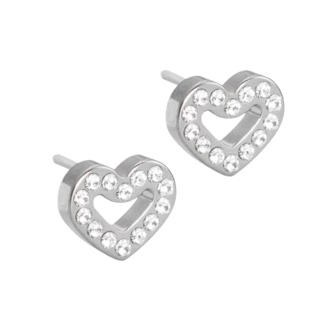 Blomdahl   Earrings   Silver Heart Hollow Crystal Stud Earrings - 8mm