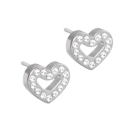 Blomdahl   Earrings   Silver Heart Hollow Crystal Stud Earrings - 8mm