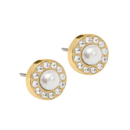 Blomdahl   Earrings   Gold Titanium Brilliance Halo White Pearl Stud Earrings - 6mm