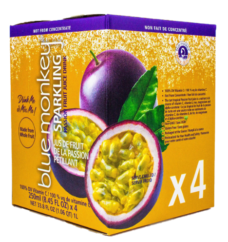 Blue Monkey   Tropical Collection   Sparkling Passion Fruit Juice  ( 4 X 250ml )