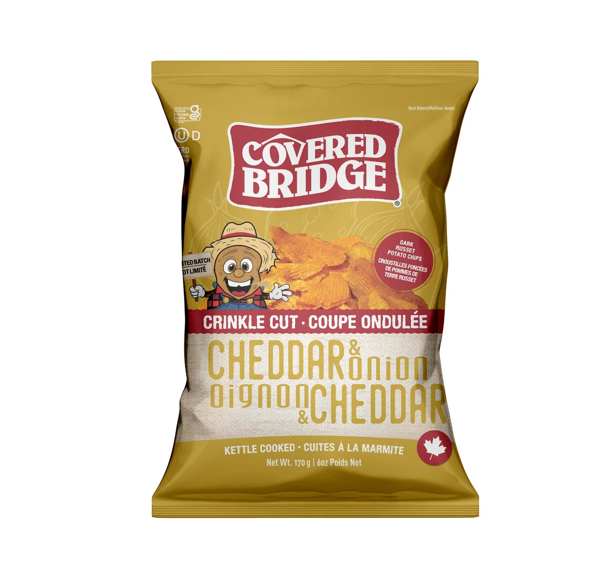 Covered Bridge Potato Chips - Crinkle Cheddar and Onion - 12 x 170g
