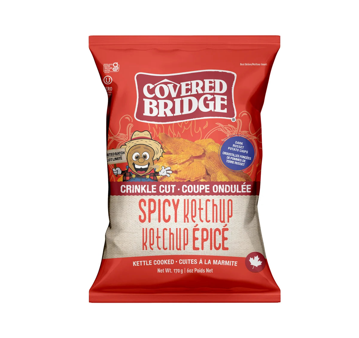 Covered Bridge Potato Chips - Spicy Crinkle Ketchup - 12 x 170g
