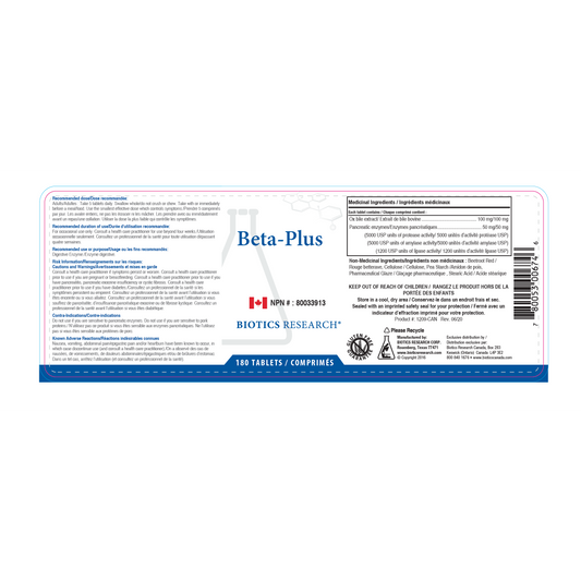 Biotics Research - Beta Plus - 180 Tablets
