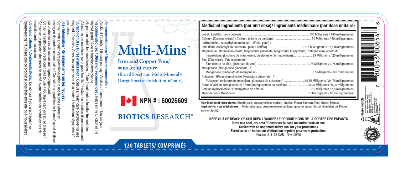 Biotics - Multi-Mins (Iron & Copper Free) 120 tablets