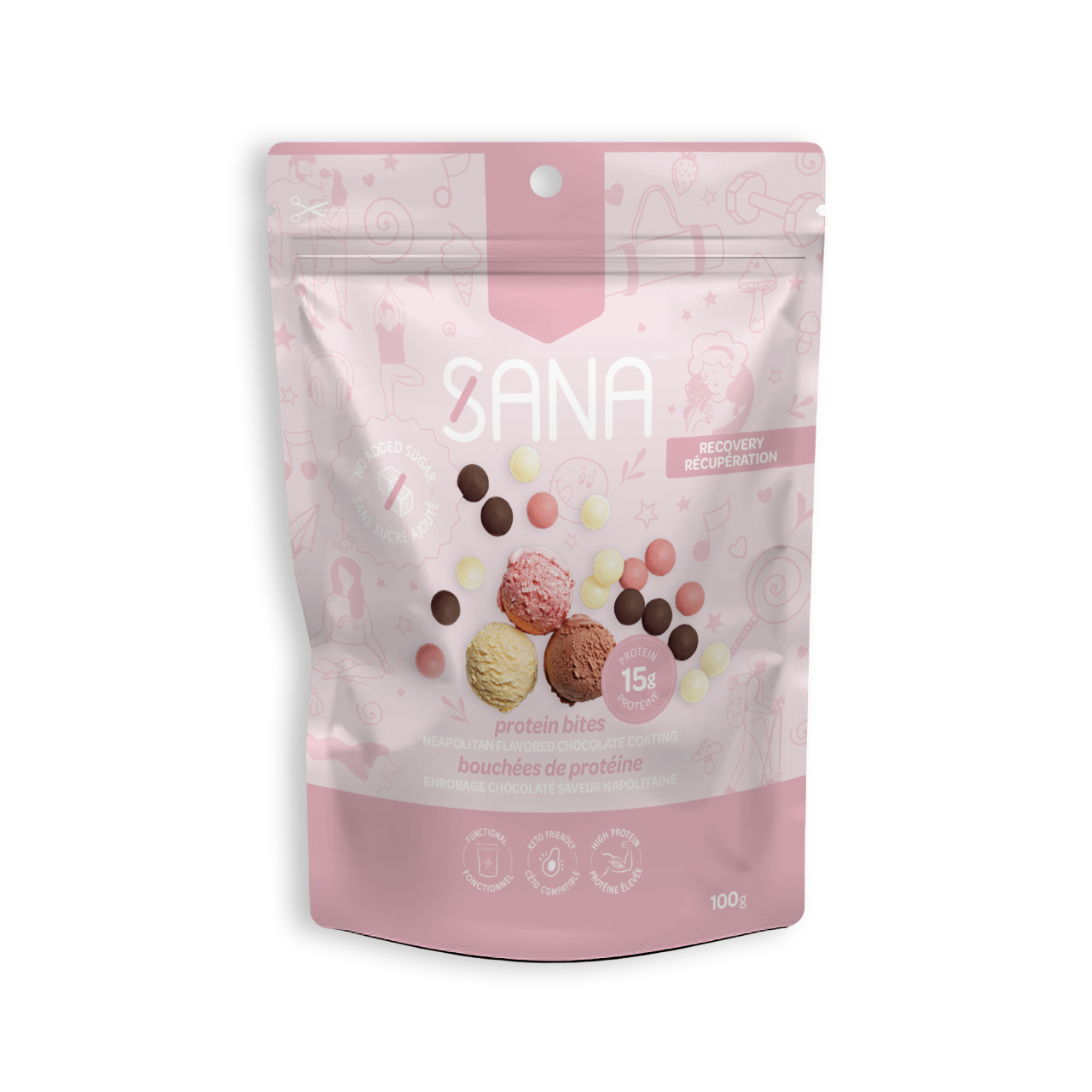 Sana Sweet Life    Sana Protein Bites    Flavour: Neapolitan 
Container Size: 100 g    Case of 6