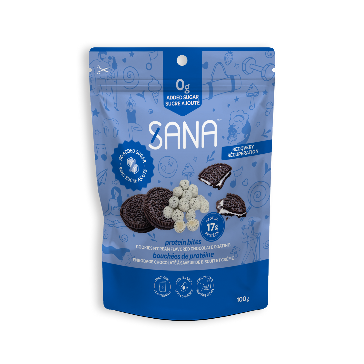 Sana Sweet Life    Sana Protein Bites    Flavour: Cookies & Cream 
Container Size: 100 g    Case of 6