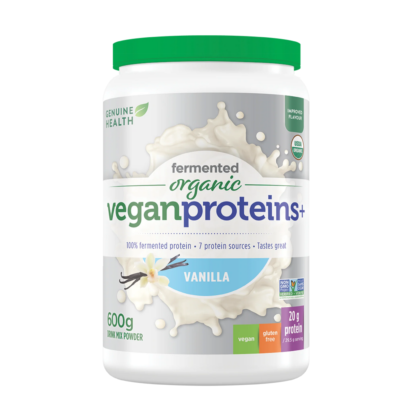 Genuin Health   fermented organic vegan proteins+ vanilla 20 servings