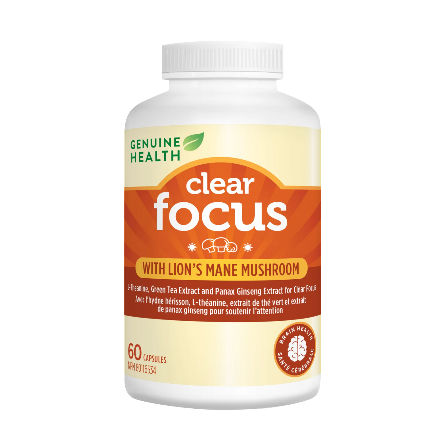 Genuin Health   clear focus with lion's mane mushroom, 60 capsules