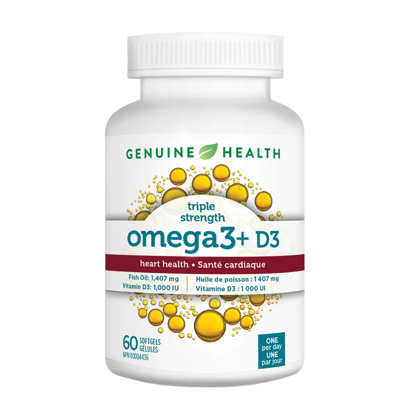 Genuin Health   omega3+ triple strength + D3, 60 capsules (New Master Case Size)