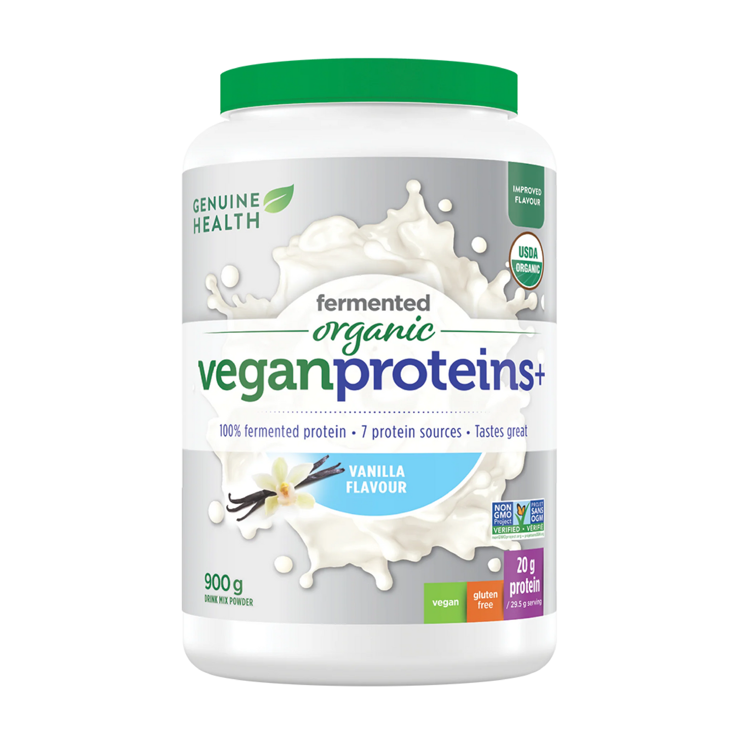 Genuin Health   fermented organic vegan proteins+ vanilla 30 servings