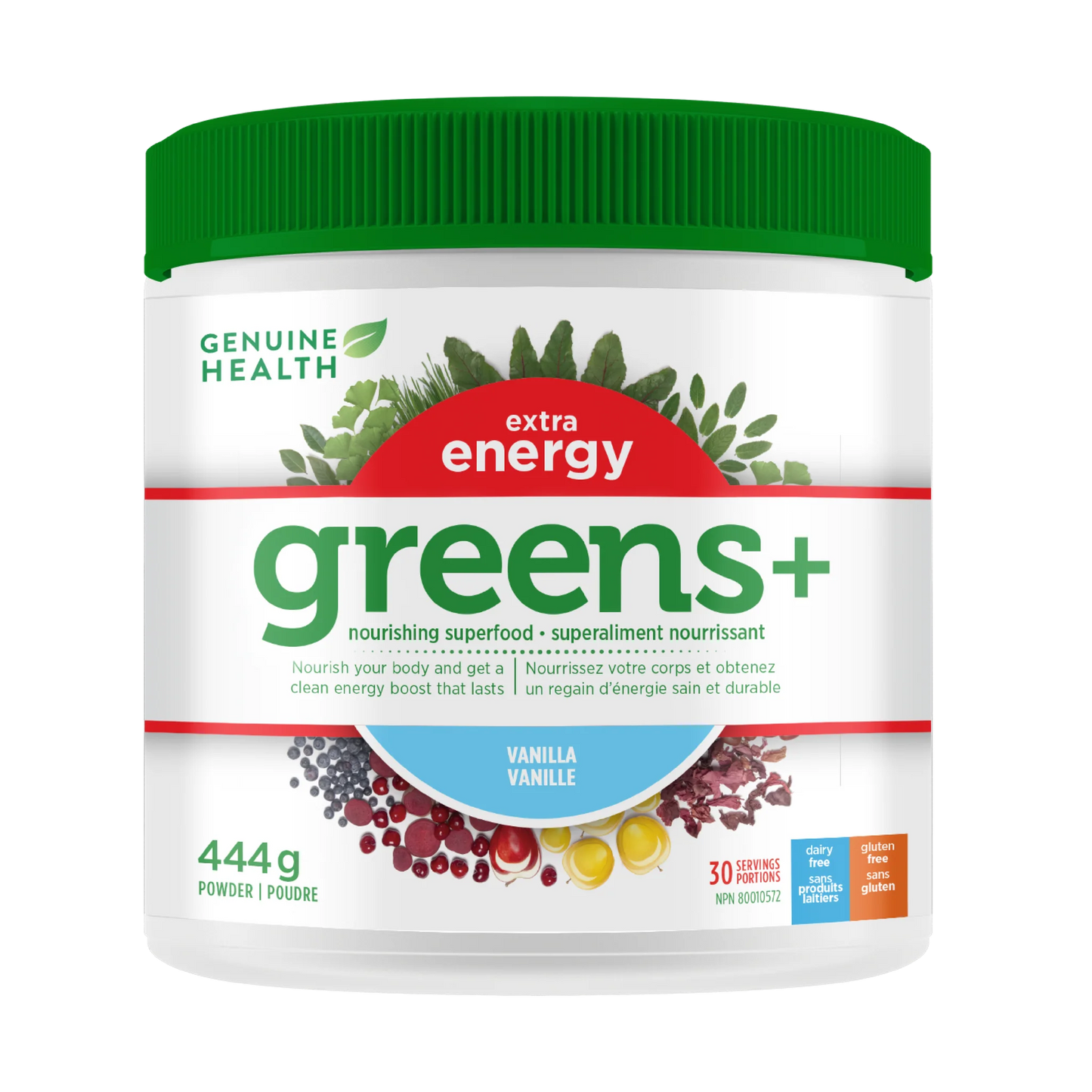 Genuin Health   greens+ extra energy vanilla, 30 servings